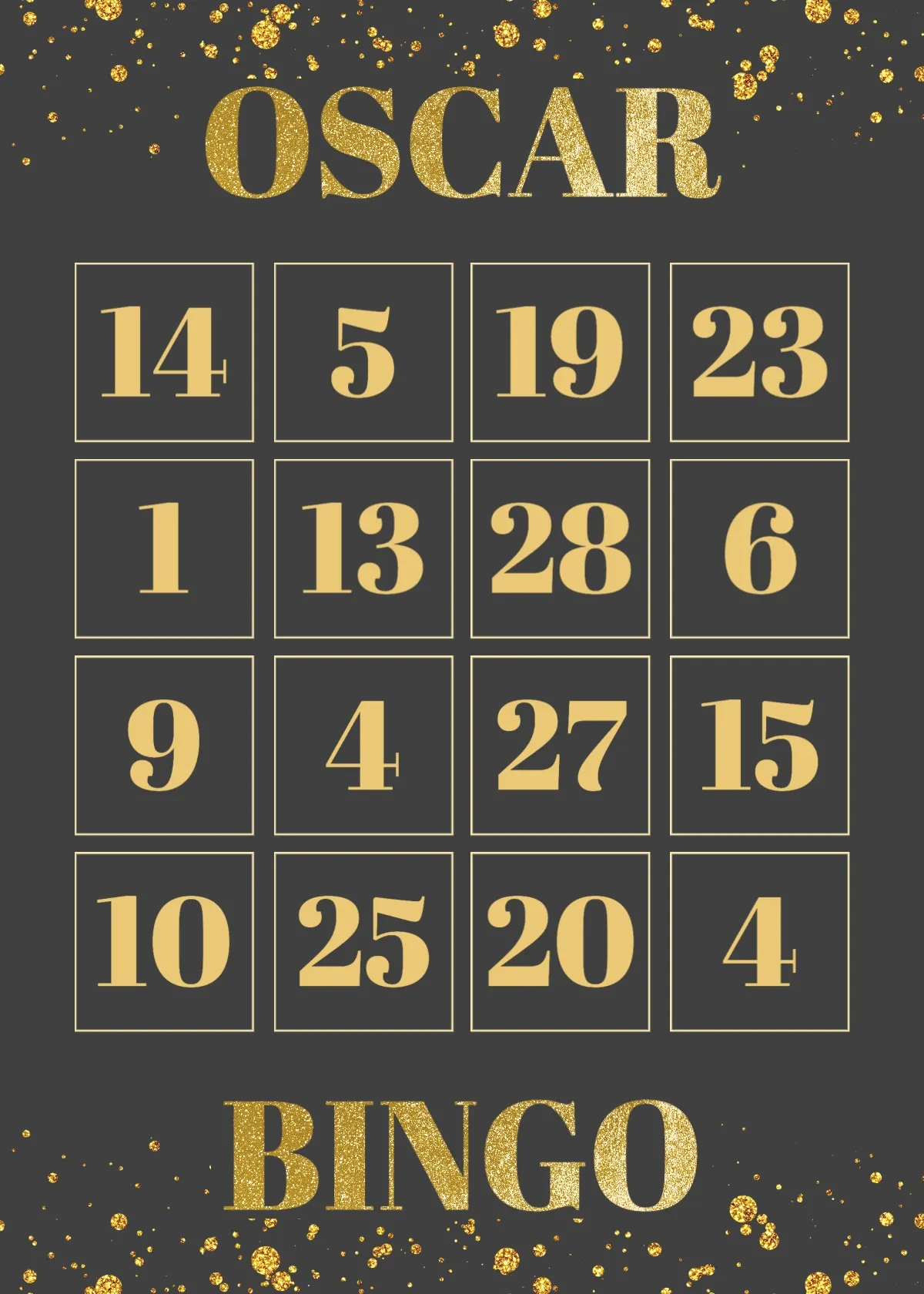 Black & Gold Splatter Luxury Oscar Bingo Card