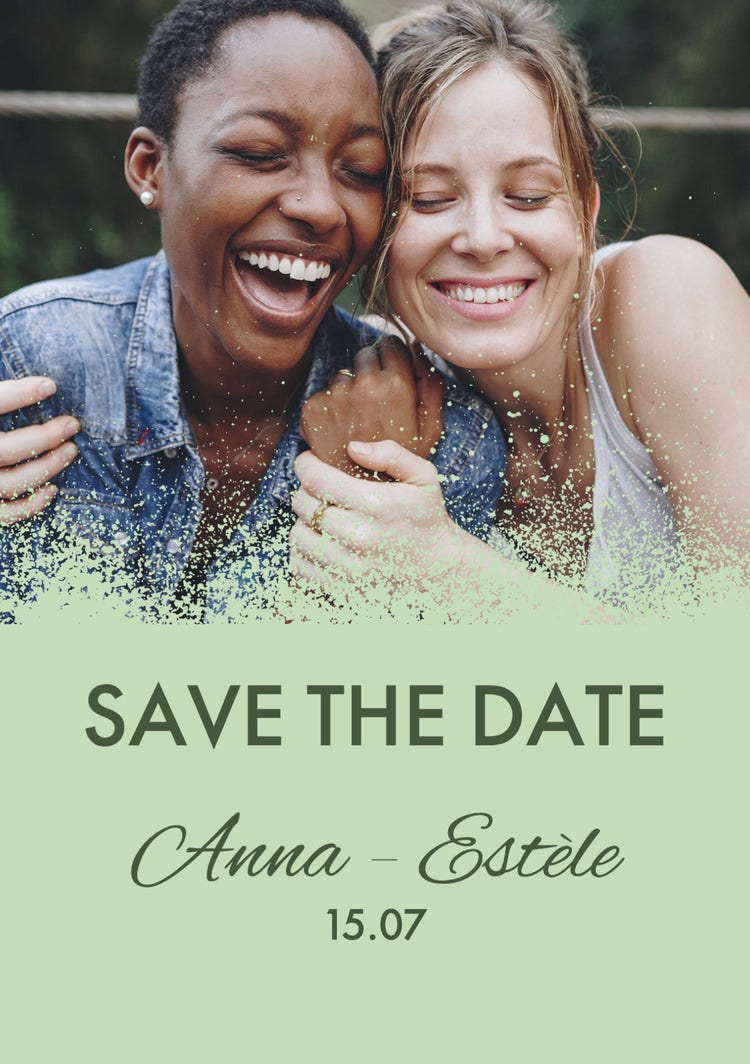Green Paint stain Women couple Save the Date Wedding Invitation