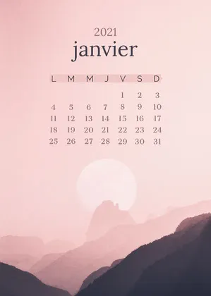 Pink and Black Mountain January Calendar Card Calendrier