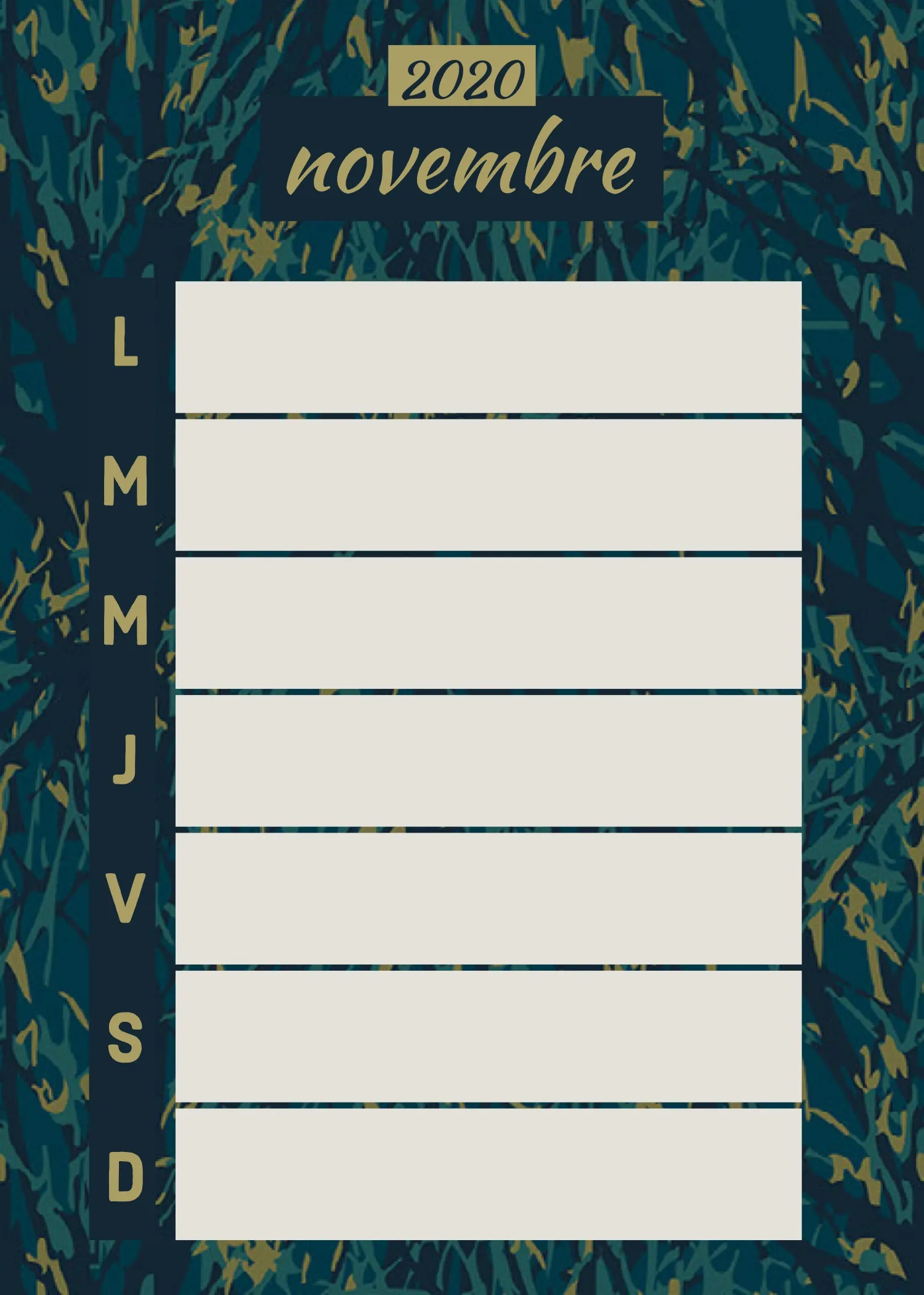 Green and Navy November Weekly Planner Card