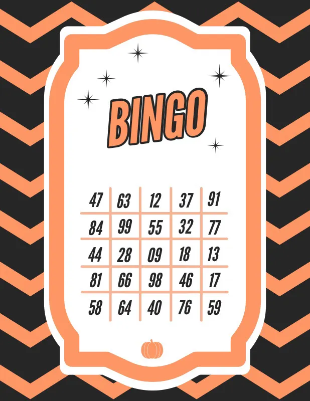 Orange Zig Zag Halloween Party Bingo Card