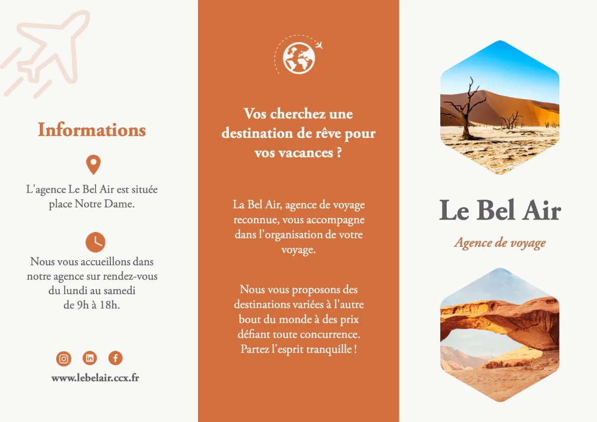 Orange and White Travel Brochure Trifold