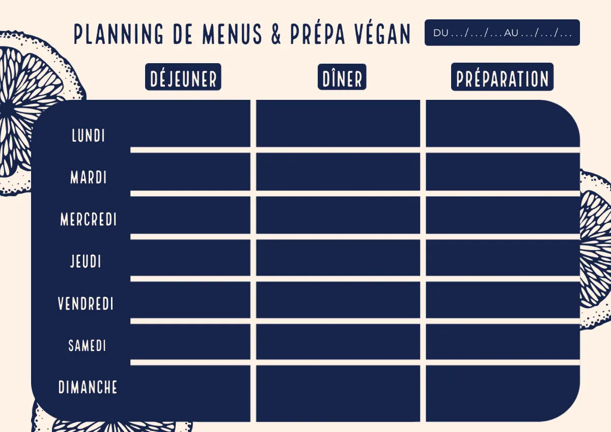 Blue and cream vegan menu Planner