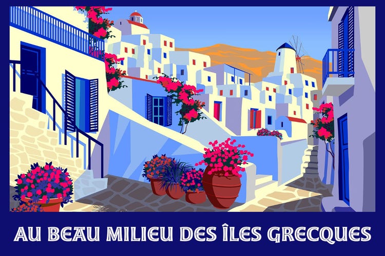 Blue Greek Island Postcard