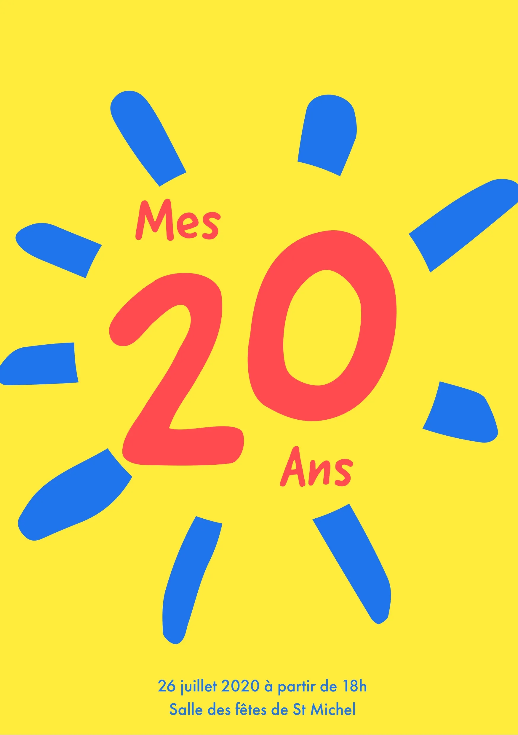 Yellow 20th Birthday Invite A5