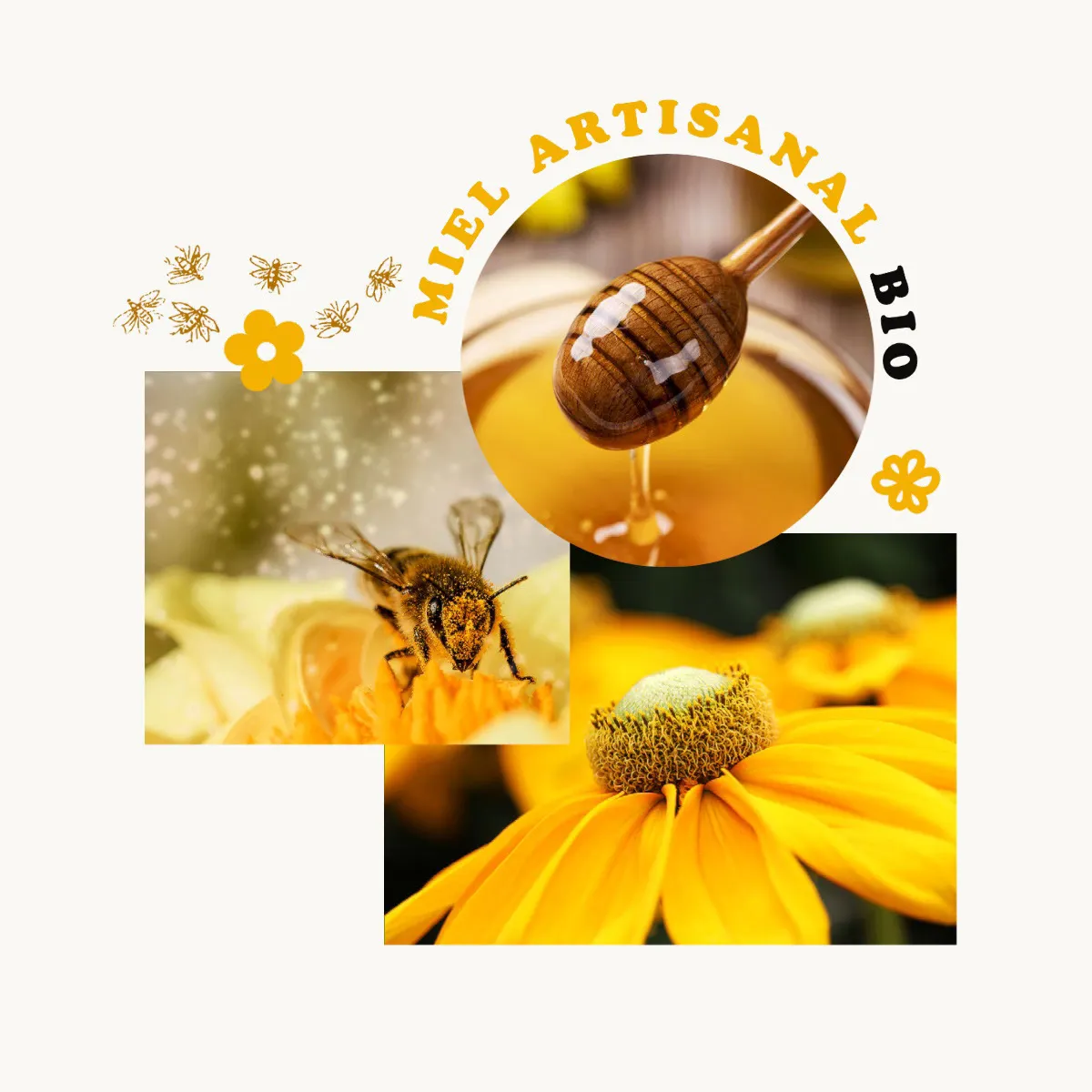 Yellow Simple Collage Honey and Bees Instagram Square