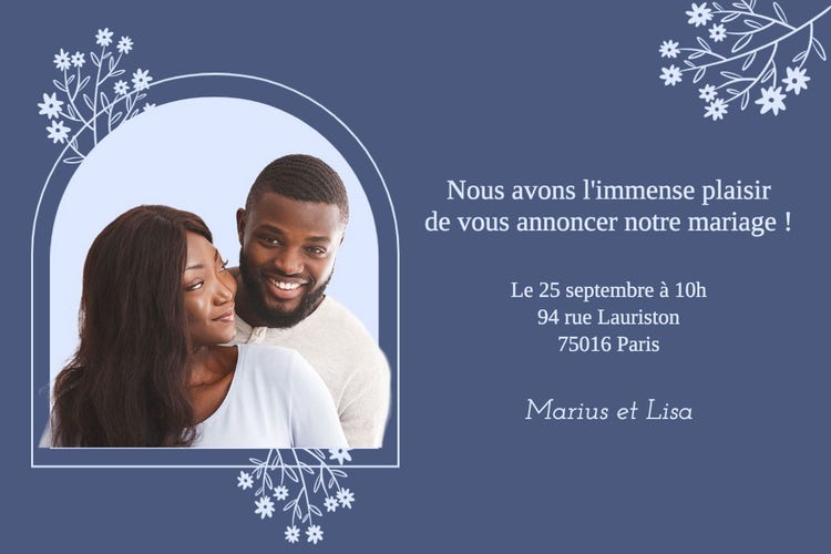 floral blue couple save the date postcard