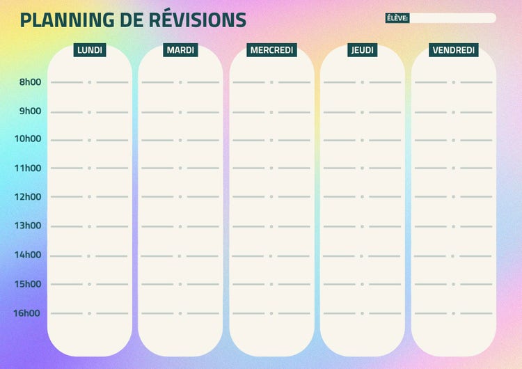 Multicolor gradient Revision schedule Planner