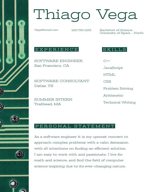 Green Circuit Board Software Engineer Resume