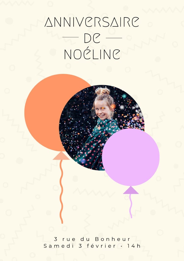 Orange and pink child girl birthday Invitation card