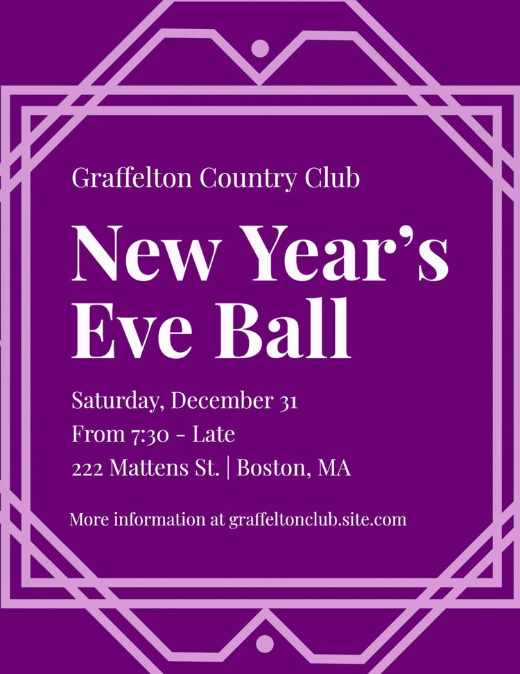 Purple & White New Years Ball Flyer