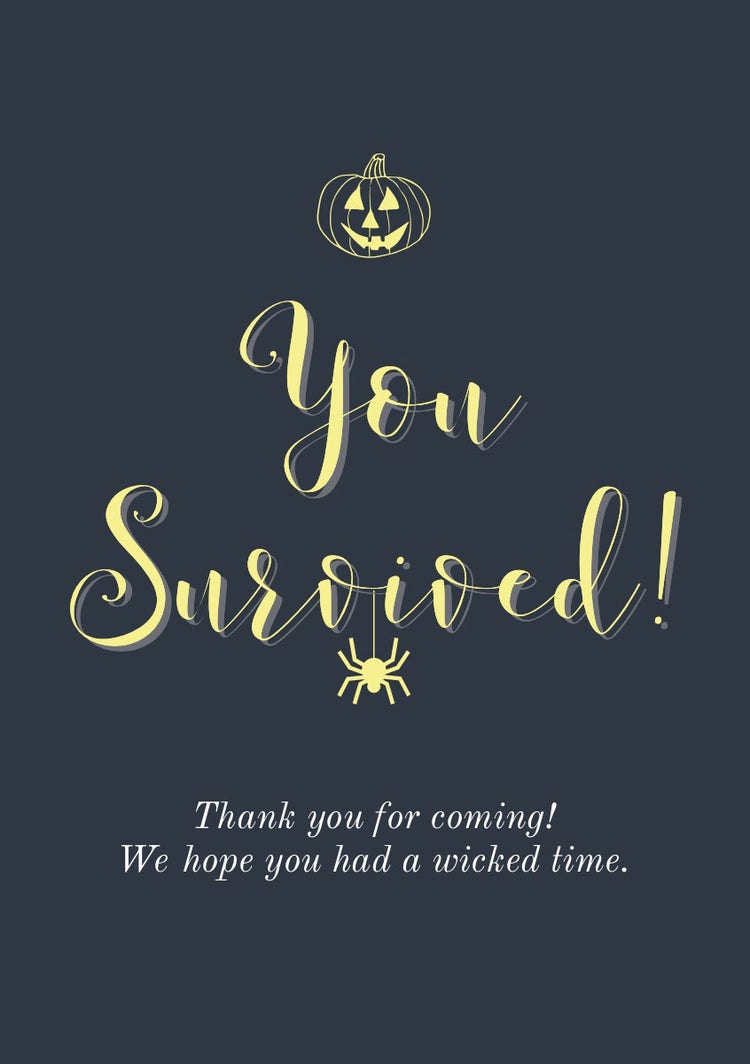 Yellow And Black Pumpkin Scare Halloween Party Thank You Card