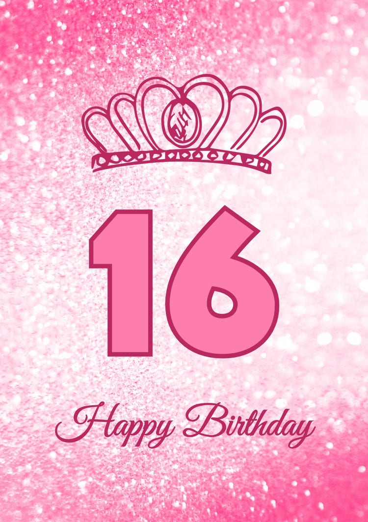 Pink and White Happy 16th Birthday Greeting card