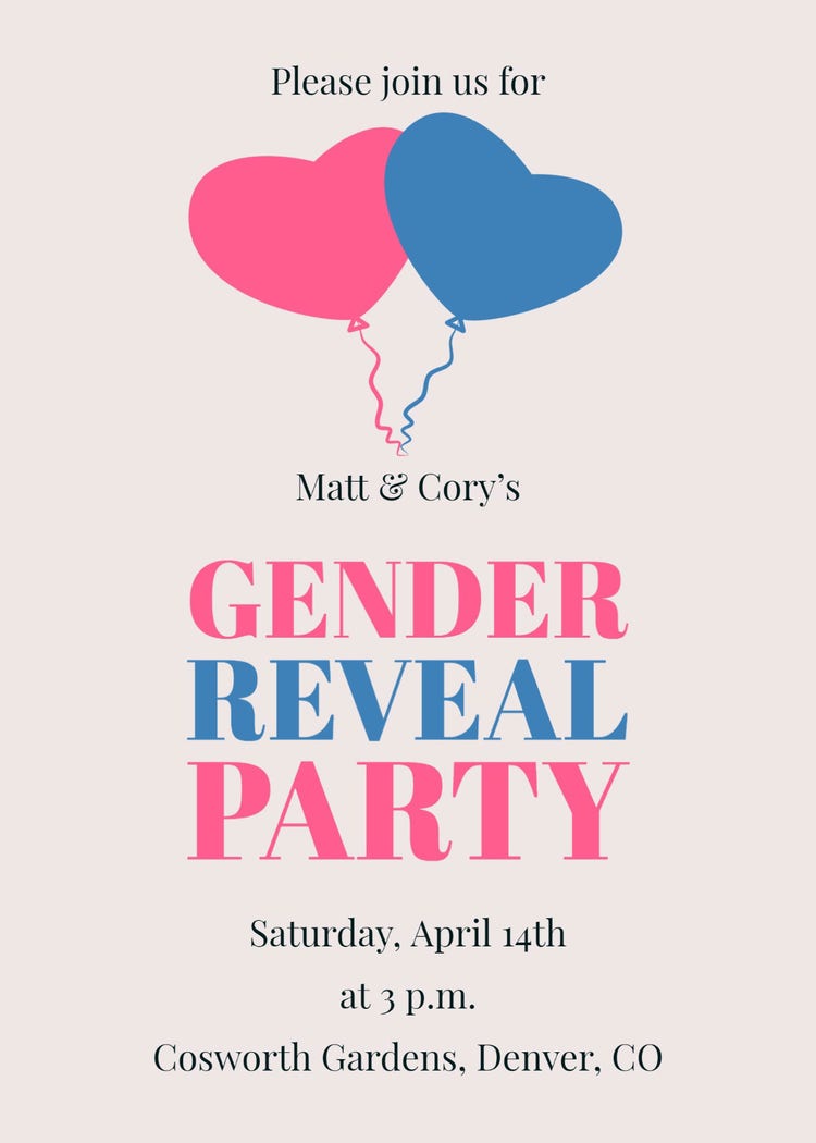 Blue & Pink Gender Reveal Party Invitation