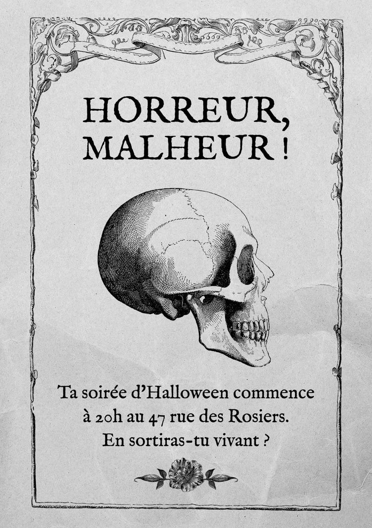 Grey Engraving Skull Halloween Party Invitation Card