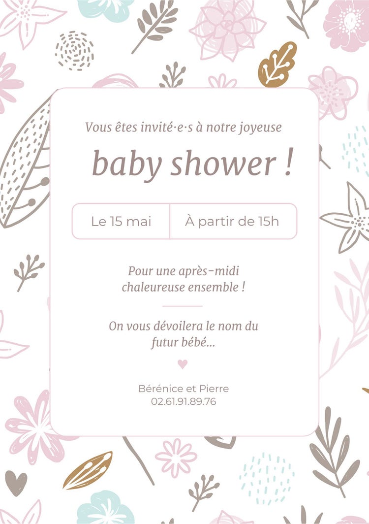 floral pink illustrated baby shower invitation