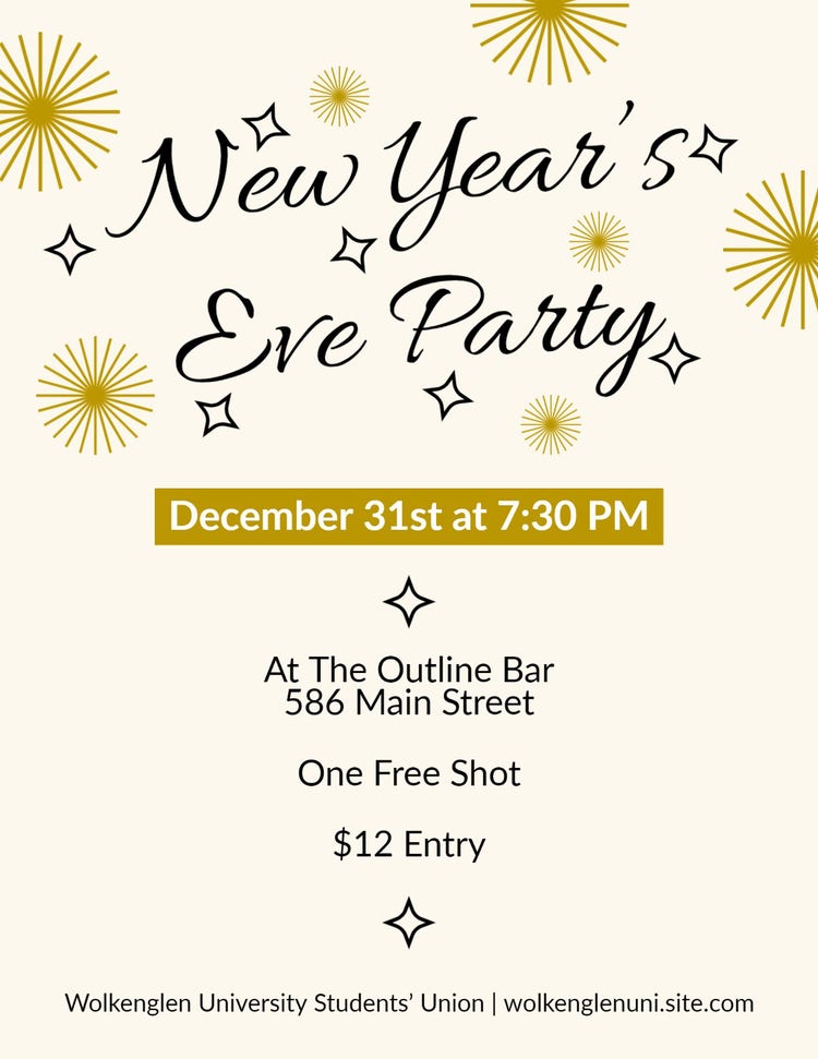 Tan Sparkler New Years Eve Party Flyer