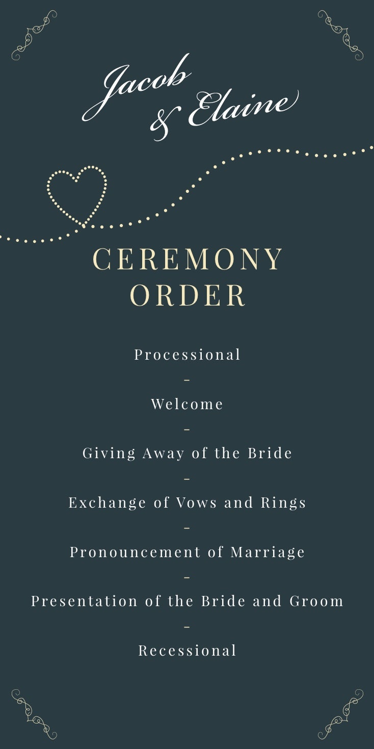 Navy Heart Elegant Calligraphy Wedding Program