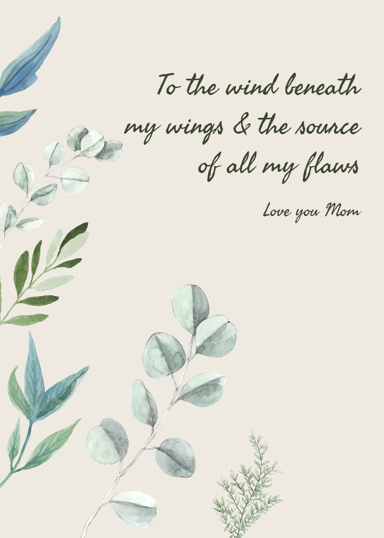 Blue Green Foliage Mothers Day Quote Card