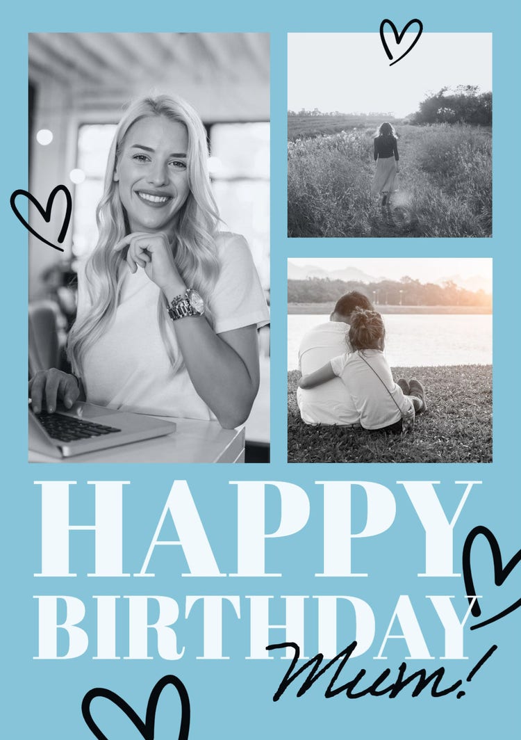 Blue Photo Collage Happy Birthday Mum A5 Greeting Card