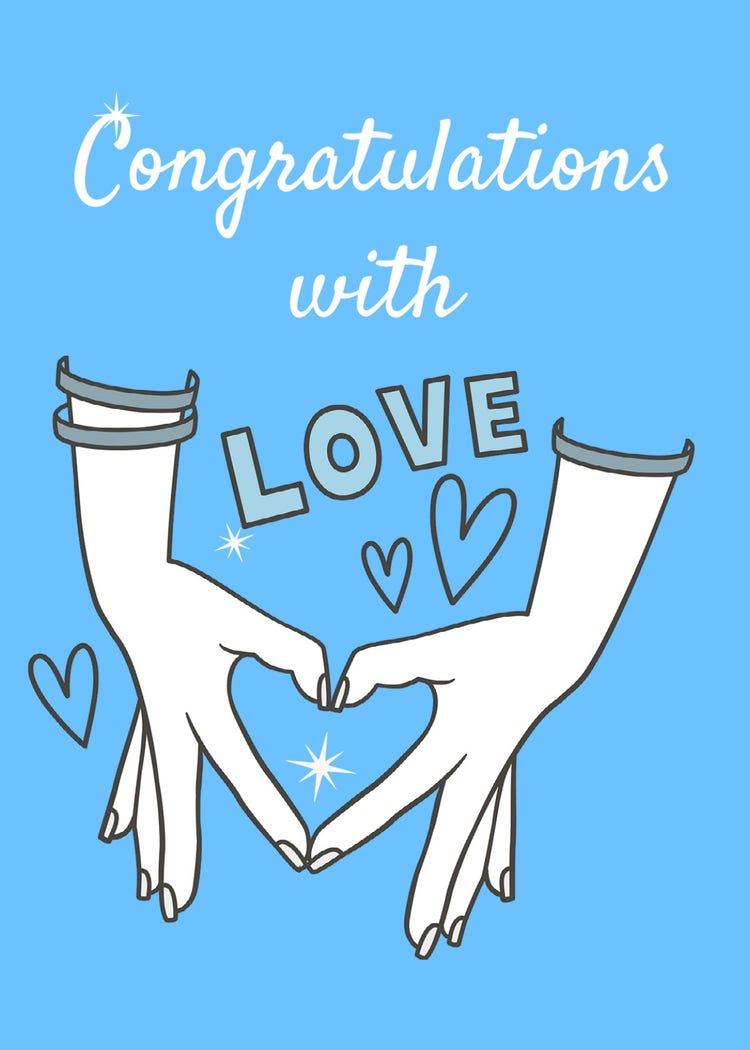 Blue And White Illustrative Hand Heart Greeting Card