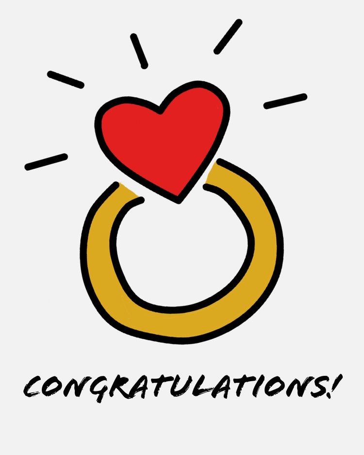 Gold and Red Heart Ring Marriage Congratulations Card