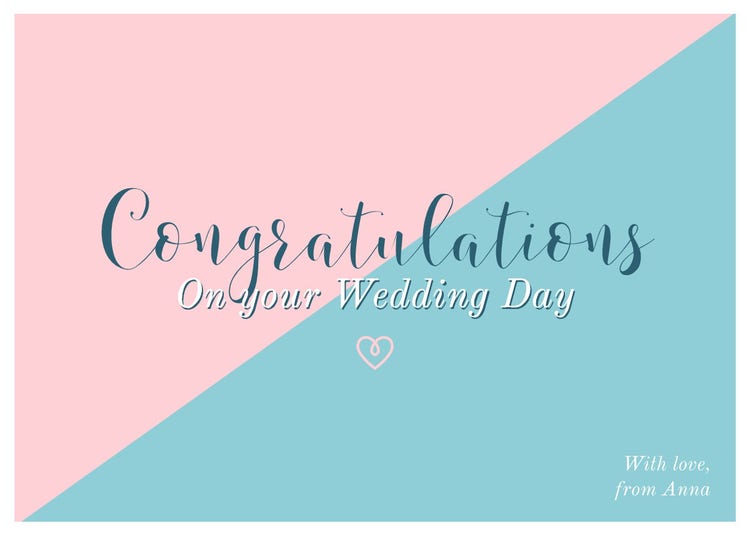 Pink And Blue Calligraphy Wedding Congratulations Card