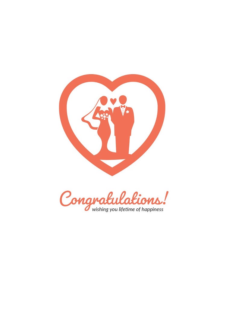 Red Illustrated Wedding Congratulations Card
