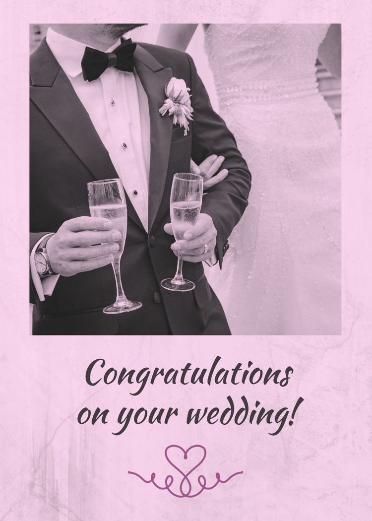Pink And Grey Congratulations Wedding Card