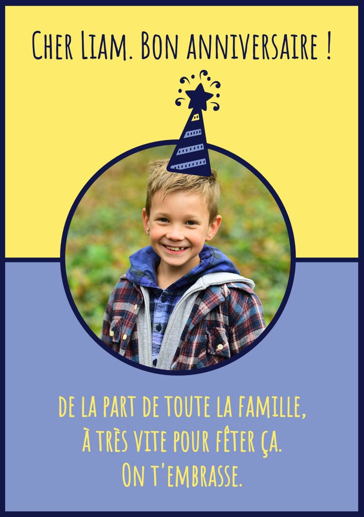 yellow and blue boy's birthday card