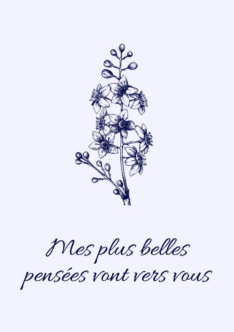 Blue Elegant Flowers Condolences Card