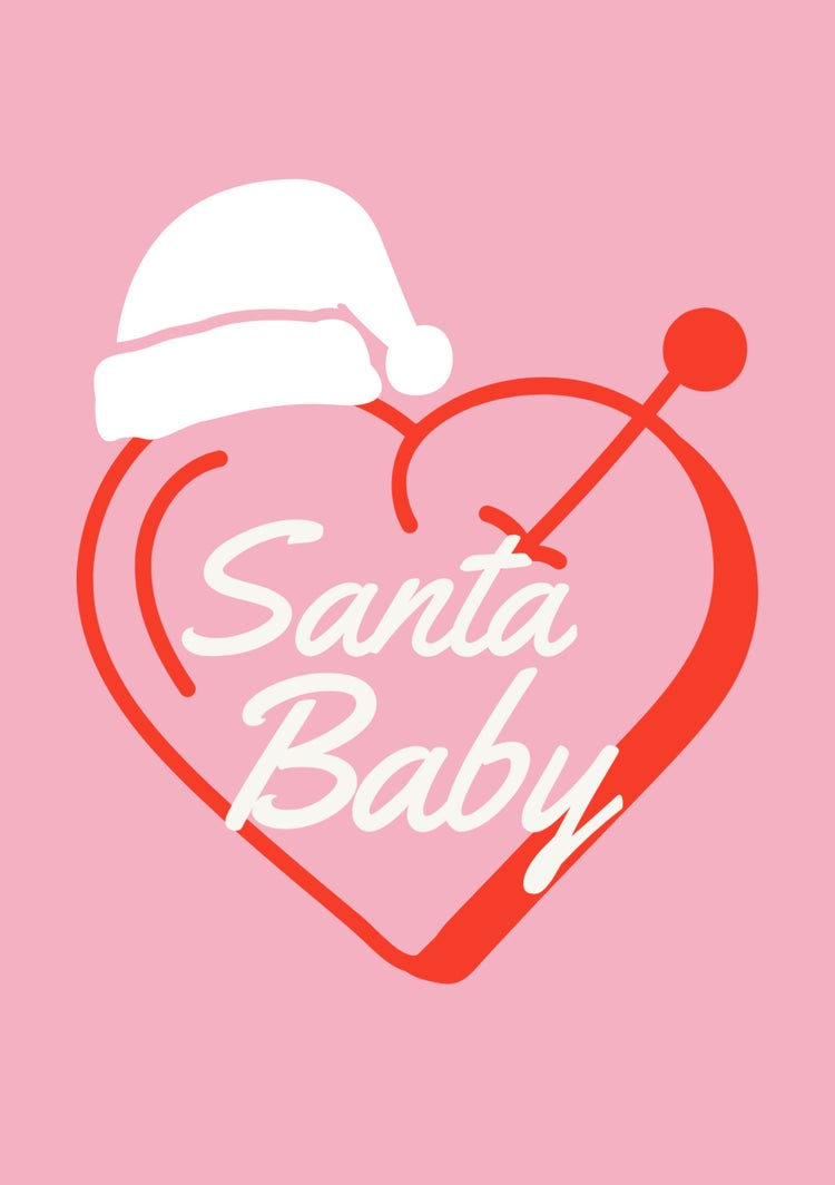 Pink Red & White Heart Santa Baby A5 Greeting Card