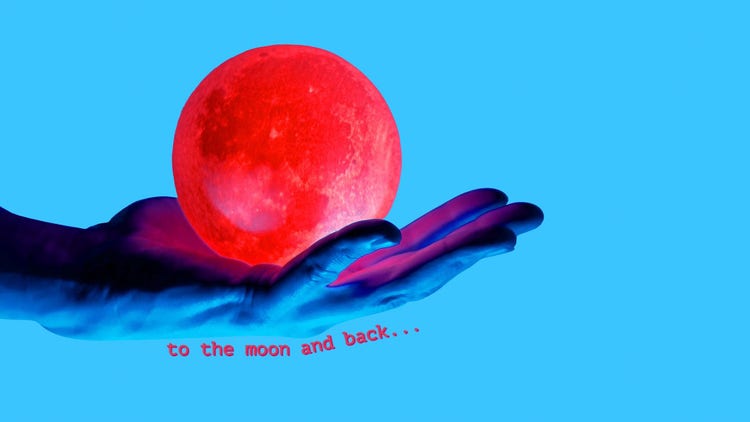 Blue and Red Hand Holding Moon Desktop Wallpaper