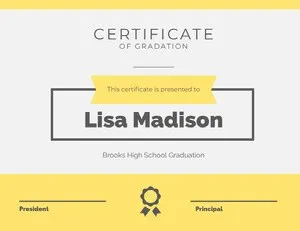 Yellow High School Graduation Certificate Certificate