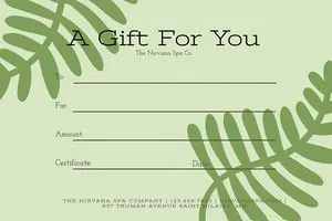 Green Botanical Massage Gift Certificate Certificate