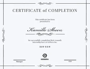 Black and White Elegant Calligraphy Internship Completion Certificate Certificate