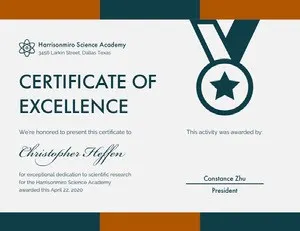 Brown and Blue Scientific Research Excellence Certificate Certificate