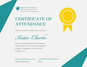 Teal and Gold Attendance Certificate with Medal Certificate