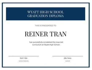 Blue and White High School Certificate Certificate