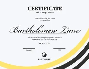 Yellow and Black Calligraphy Internship Completion Certificate Certificate