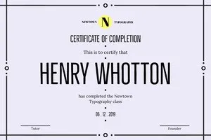 Typography Course Completion Certificate with Border Certificate