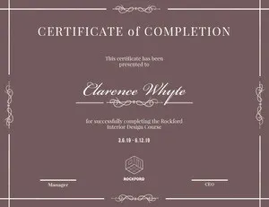 Brown Elegant Calligraphy Interior Design Course Completion Certifiacte Certificate
