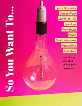 Pink and Yellow University Career Week Event Flyer with Light Bulb Flyer