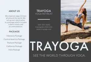 Gray Yoga Travel Brochure with Woman Exercising on Beach Brochure