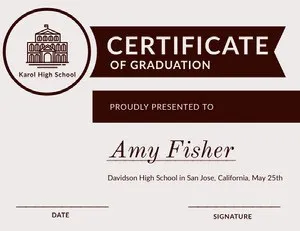 Black and White High School Graduation Certificate Certificate