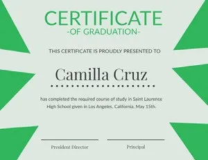 Green and Blue High School Graduation Certificate Certificate