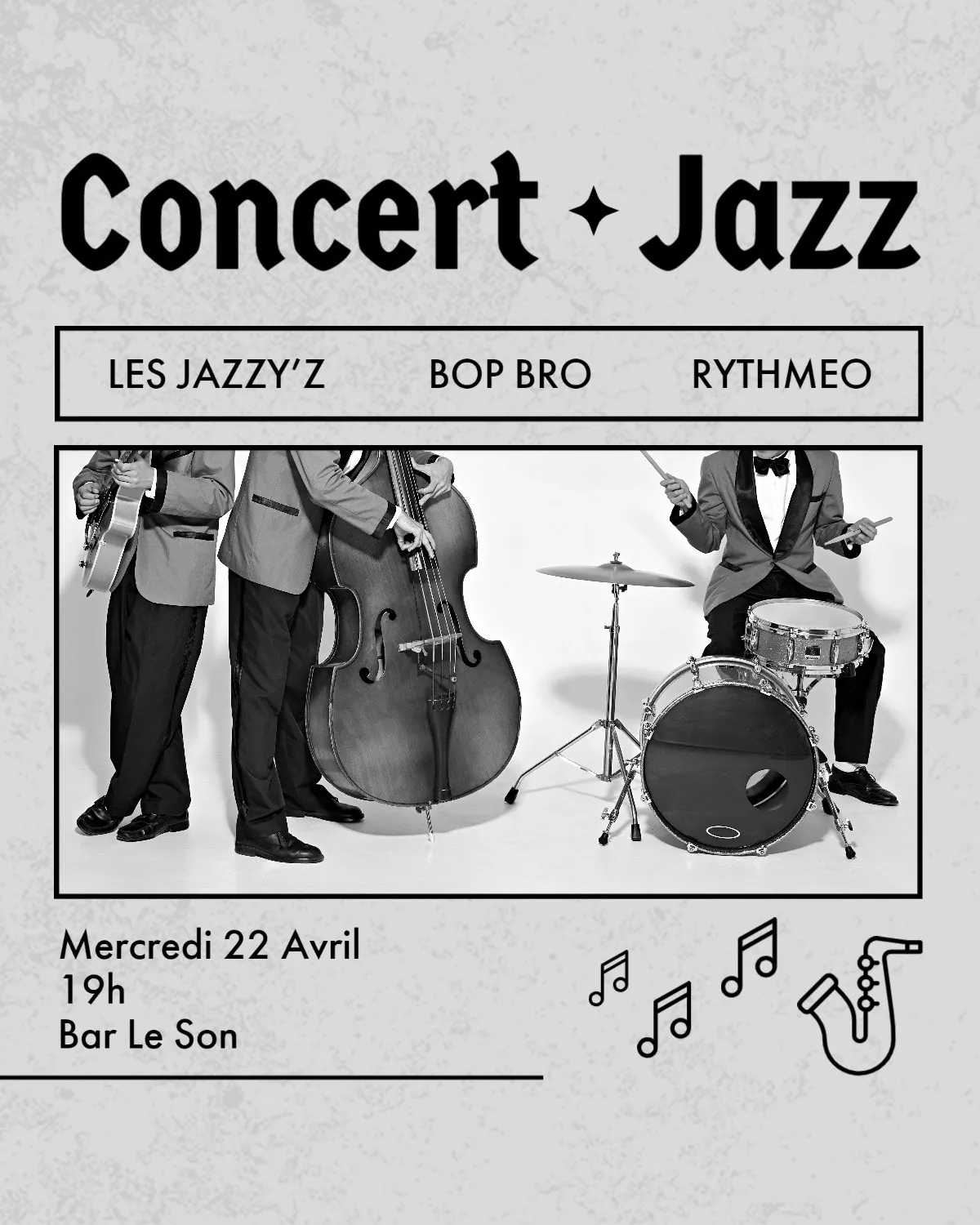 Black And White Modern Jazz Concert Instagram Feed Ad