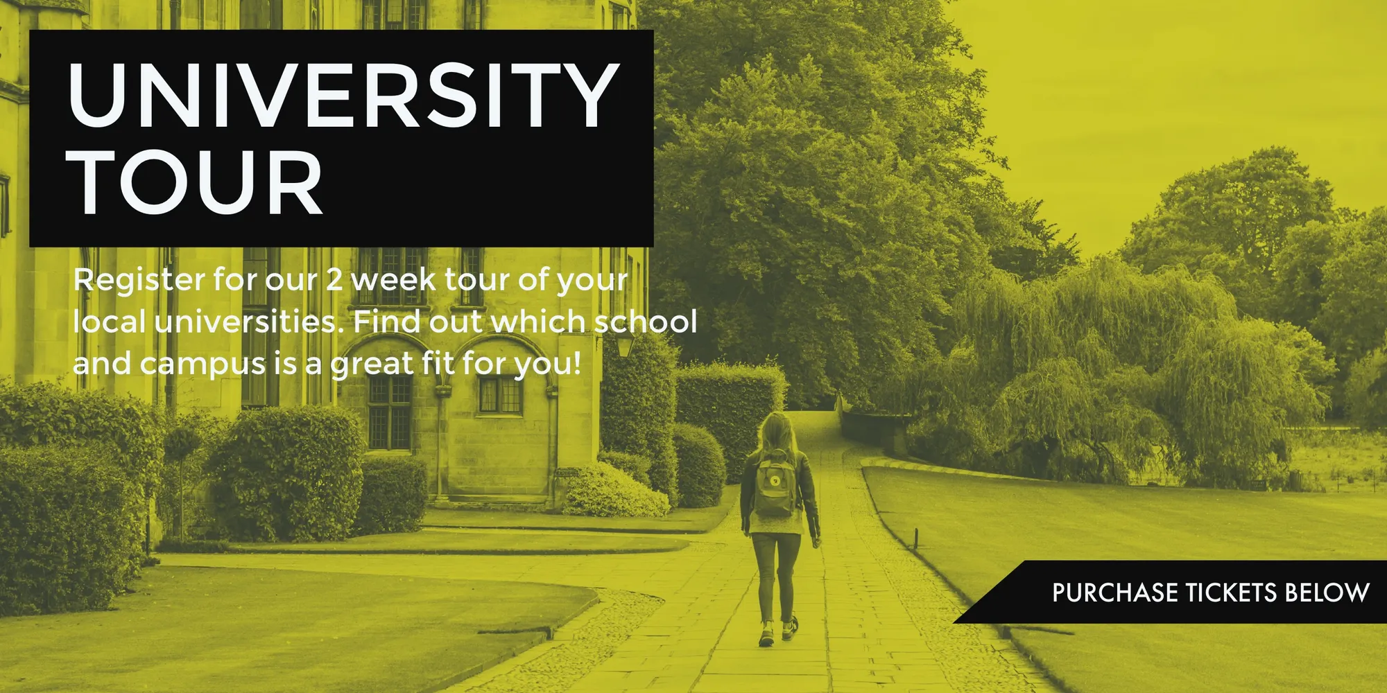 Yellow, Black and White University Tour Ad Facebook Banner