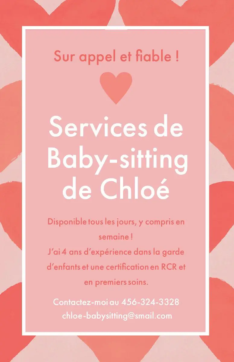 Services de<BR>Baby-sitting <BR>de Chloé