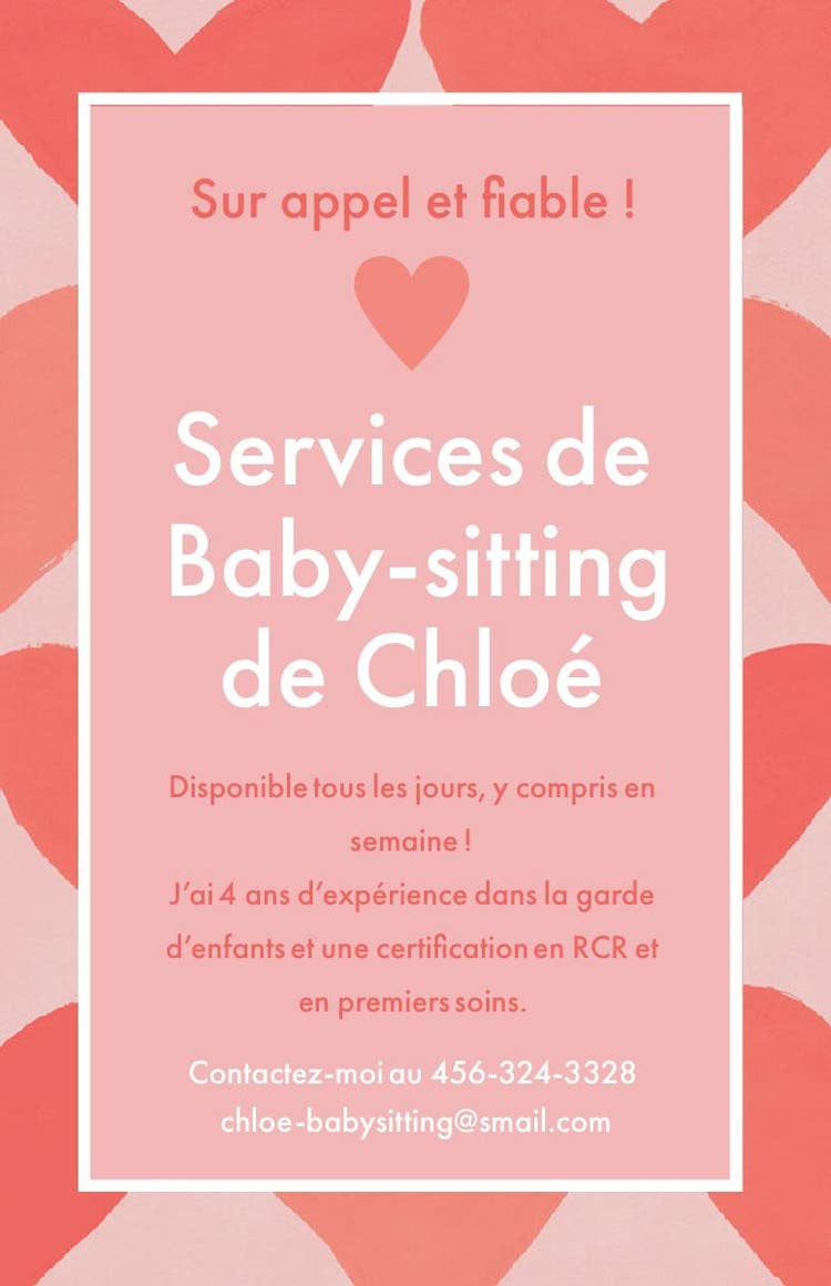 Services de<BR>Baby-sitting <BR>de Chloé